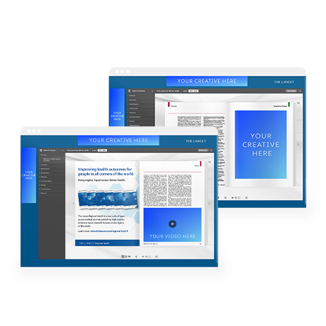A mockup of sponsored assets placed on videos and PDFs published by Elsevier.