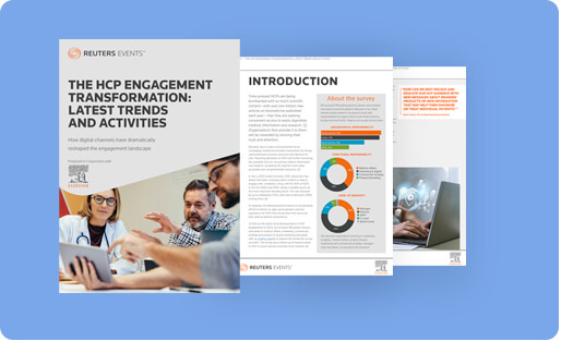 Stack of paper showing HCP Engagement Transformation: Latest Trends and Activities